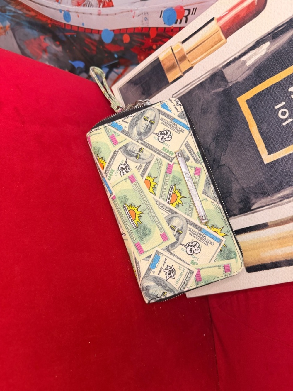 Betsey Johnson Multicolor Cash-Print Zip Wallet